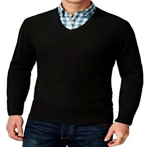 Club Room Big and Tall Black Diamond-Knit Pattern Sweater